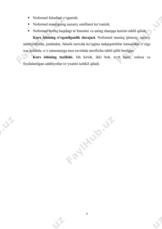 etodi va platon dialektikasi diqqatga sazovor. mantiq ilmining alohida fan sifatida shakllanishi aristotel nomi bilan bogʻlikdir. u birinchi boʻlib mantiq oʻrganadigan masalalar doirasini aniqlab berdi. uning „kategoriyalar”, „talqin haqida”, „birinchi analitika”, „ikkinchi analitika”, „sofistik raddiyalar haqida”, „topika” nomli asarlari mantiq masalalariga bagʻishlangan. aristotel mantiqni „maʼlum bilimlardan nomaʼlum bilimlarni aniqlovchi”, „chin fikrni xato fikrdan ajra-tuvchi” fan sifatida taʼriflaydi. aristoteldan soʻng mantiq, asosan, stoiklar maktabi vakillarining, epikur, skeptiklar taʼlimotlarida rivojlantirilgan. stoiklar mantiqning maqsadi inson aqlini xatolardan asrash va haqiqatga erishishdir, deb bilishgan. keyinchalik yaqin va oʻrta sharq mamlakatlarida ham mantiq ilmi shakllandi. oʻrta osiyoda ham falsafa va mantiq mustaqil fan sifatida taraqqiy etdi. bunda farobiy, ibn sino, beruniy, umar xayyom, alisher navoiy, bedil kabi buyuk mutafakkirlarning xizmati katta boʻldi. farobiy oʻzining „mantiqqa kirish”, „ilmlarning kelib chiqishi va tasnifi” asarlarida mantiq masalalariga ilmiy bilish metodlari deb qaragan. forobiy fikricha, mantiq insonlarni bilish jarayonidagi turli xato va adashishlardan saqlaydi.[footnoteref:1] [1: falsafa nazarov taxriri ostida …