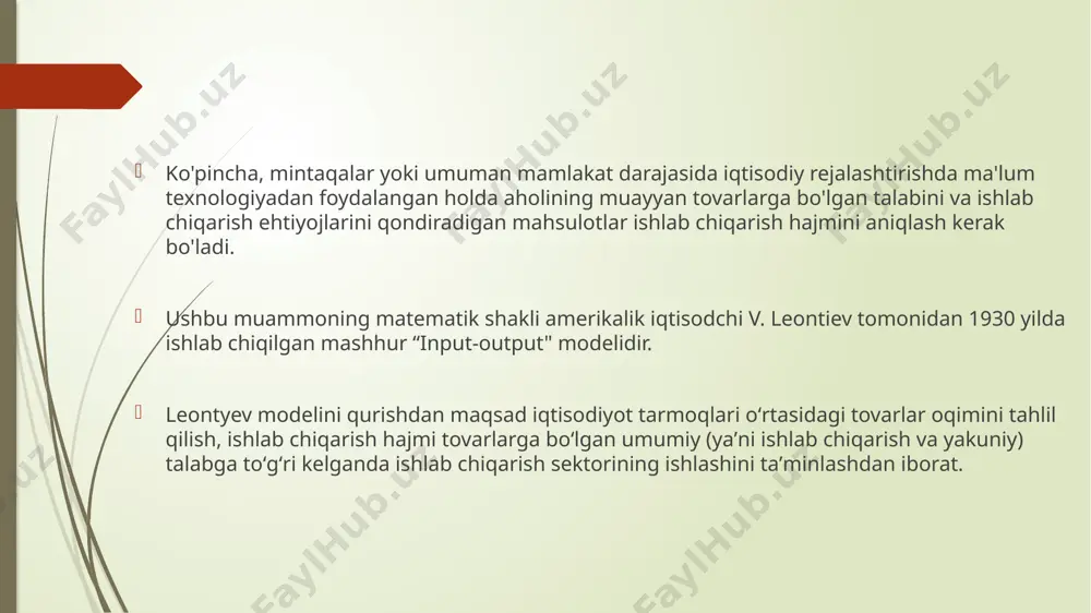 iga eʼtiborini qaratdi. bu ishlatiladigan texnologiyaning uzoq vaqt davomida o’zgarmasligi bilan tushuntirilishi mumkin. yuqoridagi fotmuladan quyidagilarni keltirib chiqaramiz: amaliy ekonometrik modellar: chiziqli matematik modellar image1.png image2.png image3.png image4.png image5.png image6.png image7.png image8.png image9.png image10.png image11.png image12.png image13.png image14.png image15.png image16.png image17.png /docprops/thumbnail.jpeg