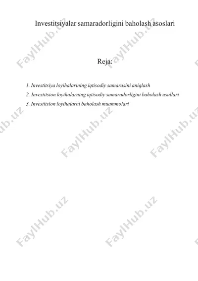 investitsiyalаr sаmаrаdоrligini baholash asoslari — DOCX