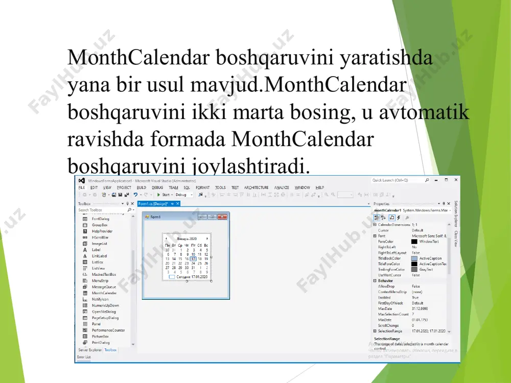 c# dasturlash tilida monthcalendar komponentasi yordamida dasturlar yaratish - Page 4