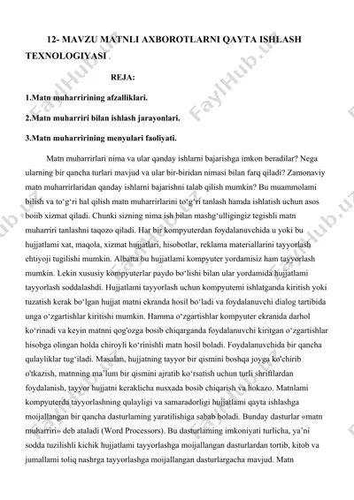 matn muharririning afzalliklari va ishlash texnologiyasi — DOCX