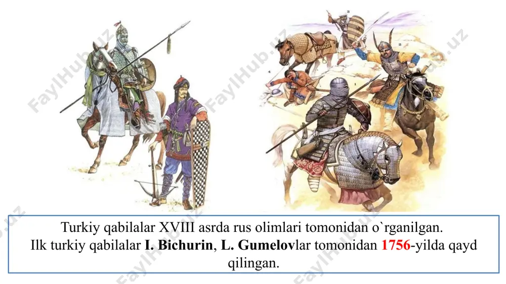 larni zaharlab o`ldiradi turk xoqonligi sosoniylarga qarshi vizantiya bilan hamkorlik qiladi va 569-yilda sosoniylar mag`lubiyatga uchratiladi. bitimga ko`ra sosoniylar har yili 40 000 tilla to`lash shartini oladi. abruy – ma’nosi katta qoracho`rin sheri kishvar abruy – qizil asalari solingan qopga solib o`ldirildi abruy qo`zg`aloni 585-586 yillar iqtisodiy tanazzul poykand hokimi boylar buxorodan qochdi turk hoqonligi qo`zg`alonni bostirsada 603-yilda ikkiga- g`arbiy va sharqiy turk hoqonligiga bo`linib ketadi g`arbiy sharqiy davlat boshqaruvi hoqon yabg`u (vazir) tegin (taxt vorisi) tudun (noib, hokim) qurultoy bek (obro`li oqsoqol) askarlarni qurollanishi ham tabaqalarga bo`lingan: 1. otliq askarlar urug` zodagonlari vakillaridan tanlanib, o`q-yoy, dubulg`a, qilich va shamshir bilan qurollangan. 2. piyoda askarlar esa yollangan fuqorolar va qullardan iborat bo`lgan. o`n ming suvoriy bo`linmaning tumanboshisi «shod» deb yuritilgan. yozuv turi aholining bir qismi “j” lovchi lahjada gaplashgan. lahjaga “y” tovushi kirgach, davlat tiliga aylangan yozuv turi turk-run urxun-yenisiy issiq yozuv din 576 yilda istami xoqonni dafn qilishda uning …
