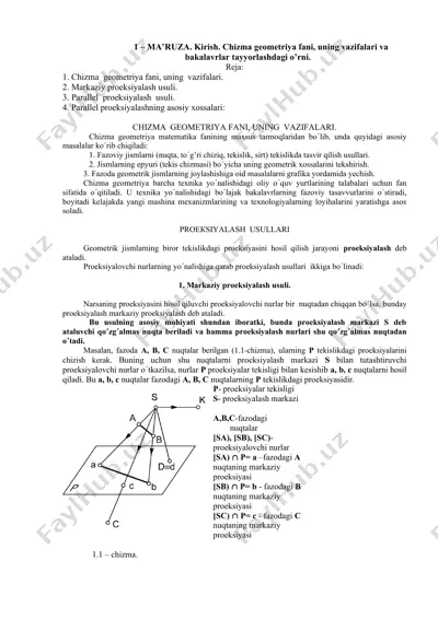 chizma geometriya fani bo‘yicha ma’ruza — DOCX