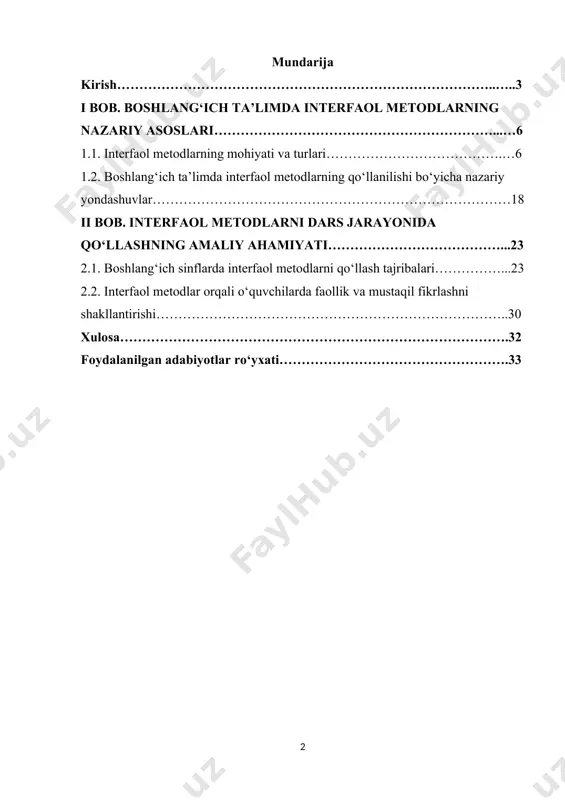 erfaol metodlarning o’rinli, maqsadga muvofiq qo’llanilishi darsda qanday samaradorlik berishi mumkinligi tog’risida quyidagi ana shu kabi savollarga qisqacha javob topiladi. “interfaol” tushunchasi ingliz tilida “interact” ifodalanib, lug’aviy nuqtai nazardan “inter”- o’zaro, ikki taraflama, “act’ harakat qilmoq, ish ko’rmoq kabi ma’nolarni anglatadi. mantiqiy nuqtai nazardan, eng avvalo, ijtimoiy subyektlarning suhbat, o’zaro hamkorlikka asoslangan harakat, faoloiyatning olib borilishlarini ifodalaydi. ta’lim sohasida faoliyat yuritayotgan har bir mutaxassis yaxshi biladiki, an’anaviy ta’lim ham suhbarga asoslangan va bu suhbat o’zaro munosabat shakllarida tashkil etiladi. maktab ostonasiga ilk qadam qo'yib boshlang‘ich sinfga qabul qilingan bolaning faoliyatida o'yin asosiy o'rinni egallaydi. o'yin ularning eng sevimli mashg‘uloti bo'lib, ular har qanday mashg‘ulotni o'yin bilan uyg‘unlashtirishga harakat qiladilar.shunday ekan, o'qituvchi o'quvchi faoliyatidan ularning sevimli mashg‘uloti-o'yinni siqib chiqarmasdan, undan maqsadga muvoffiq foydalanish bilan talim jarayonining samaradorligini oshirishga imkon beradi.ta‘lim jarayonida qo'llaniladigan didaktik o'yinlarni biz mazmuniga va amalga oshirish shakliga kura ikki xil tasnif qilamiz: ishning maqsadi va vazifalari. ushbu kurs …