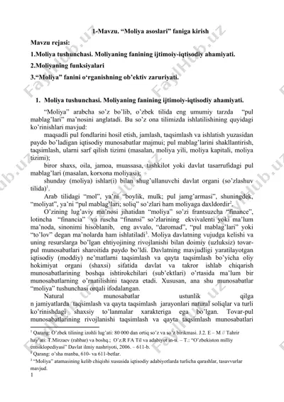 moliya asoslari faniga kirish — DOCX