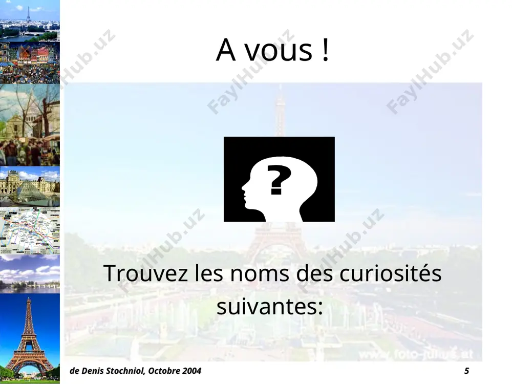 gendjemandem „guten tag“ zu sagen. irgendjemand, und das warst du; ich sagte dir irgendetwas. es reichte aus mit dir zu reden, um dich zu zähmen. auf der champs-elysées, auf der champs-elysées, in der sonne, im regen, am mittag oder um mitternacht, es gibt alles, was ihr wollt, auf der champs-elysées. du sagtest zu mir: ich treffe mich in einem untergeschoss mit verrückten, die von morgens bis abends mit der gitarre in der hand leben. hierauf habe ich dich begleitet; wir sangen, wir tanzten und wir haben nicht einmal daran gedacht, uns zu küssen. gestern abend noch zwei fremde und heute morgen auf der straße, zwei liebende, ganz benebelt von der langen nacht, und von etoile bis zur concorde, mit einem orchester von tausend saiten, singen alle vögel seit tagesanbruch von der liebe. de denis stochniol, octobre 2004 * de denis stochniol, octobre 2004 quellenverzeichnis: ekerlin, peter: paris (reiseführer). münchen: polyglott …