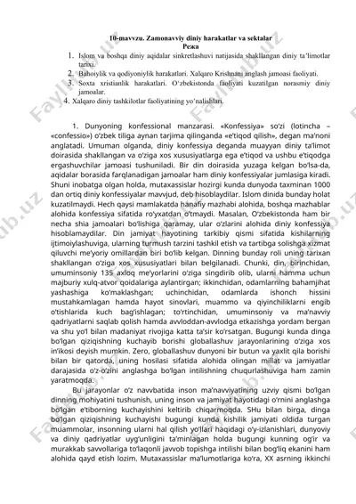 zamonavviy diniy harakatlar va sektalar — DOCX