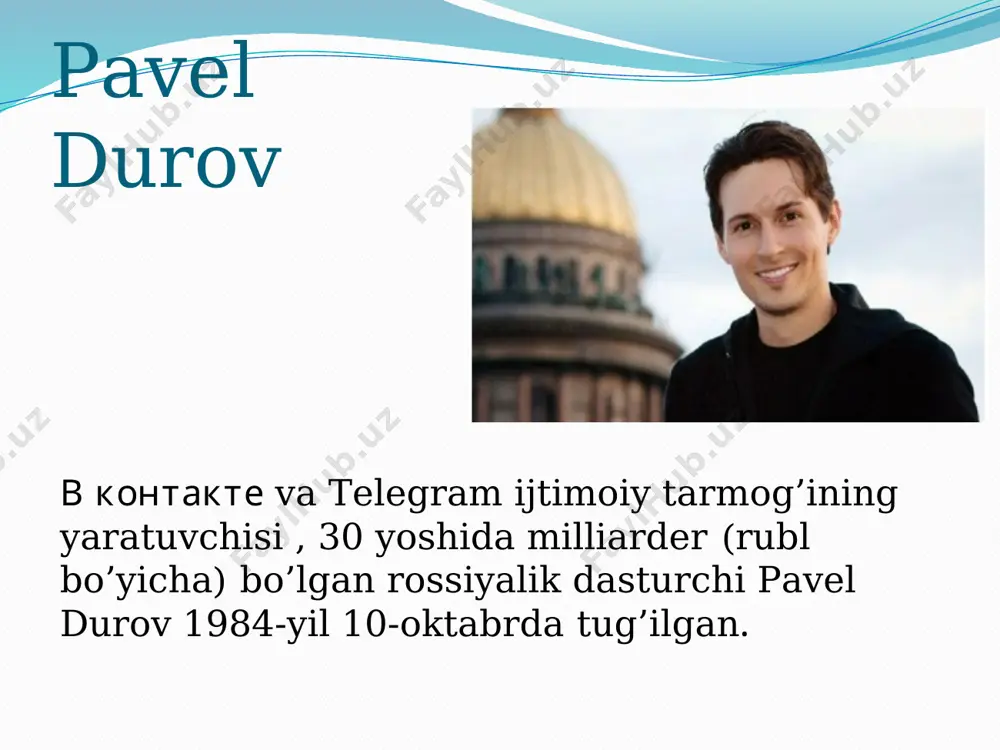 ek ishlaydi; telegramning shtab-kvartirasi berlinda joylashgan 2021-yil 13-yanvar. so‘nggi 3 kunning o‘zida telegram orqali butun dunyo bo‘ylab 25 mln foydalanuvchi ro‘yxatdan o‘tdi va faol foydalanuvchilari soni 500 milliondan oshdi. xabarga ko‘ra, so‘nggi 3 kunning o‘zida butun dunyo bo‘ylab 25 mln foydalanuvchi ro‘yxatdan o‘tgan. yangi foydalanuvchilarning 38 foizi osiyodan, 27% yevropa, 21% lotin amerikasi va 8 foizi yaqin sharq va shimoliy afrikadan. e’tiboringiz uchun rahmat image2.png image3.png image4.jpeg /docprops/thumbnail.jpeg