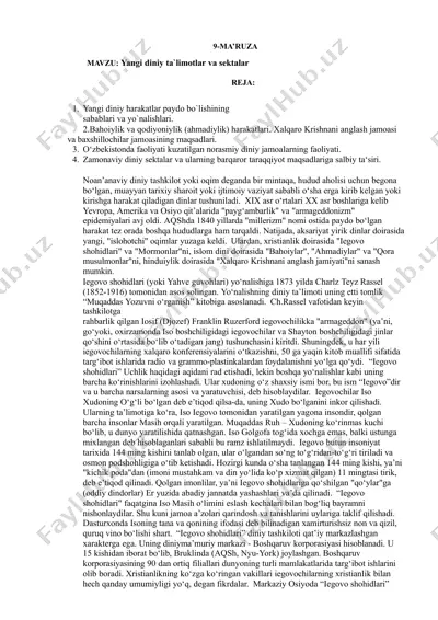 yangi diniy ta'limotlar va sektalar — PPTX