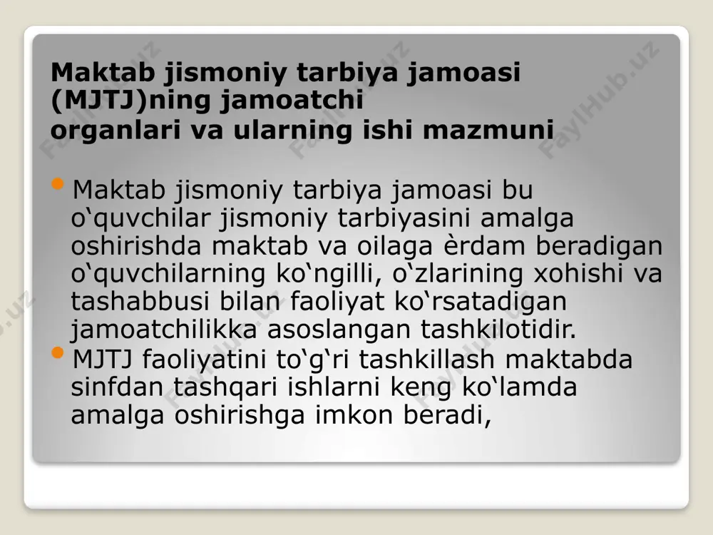 isobot saylov yig‘ilishi jismoniy tarbiya jamoasi kengashining yillik faoliyati hisobotini tinglaydi, muhokama qiladi tegishli qarorlar qabul qilinadi. maktabning faol tashkilotchilari va sportchilardan tashkil topgan 7-23 kishi tarkibida ochiq ovoz berish yo‘li bilan bir yillik muddatga jamoaning kengashi saylanadi. agar hisobot saylov yig‘ilishida saylangan vakillarni 2/3 qismidan kami qatnashmasa yig‘ilish qonuniy xuquqga ega bo‘maydi. kengash o‘z ishida jismoniy tarbiya o‘qituvchilari va maktabning boshqa fan pedagoglarini, sinf rahbarlarini ishtirok etishiga sharoit yaratadi. qoidaga muvofiq maktablarning jismoniy tarbiya jamoalarida hisobot-saylov yig‘ilishlari o‘quv yilining boshida (sentyabrp oyining birinchi yarmida) o‘tkazish anoanaga aylangan. mjt jamoasining ishi hisobot saylov yig‘ilishidan keyin keng ko‘lam olishi amaliѐtda isbotlangan. qator maktablarni jismoniy tarbiya jamoasining kengash aozolari va jismoniy tarbiya faollarini (tuman) ko‘lamida tumanning (shaharning) sport sog‘lomlashtirish lagerlaridan birida ѐki dam olish oromgoxlarida, sharoiti talab darajasidagi biror maktabning o‘zida stilarni tashkillash va o‘tkazishga o‘qitish ѐki mjt jamoasi faoliyatini yo‘lga qo‘yish uchun seminarlar tashkil etishni ahamiyati katta. maktabning o‘quvchi-ѐshlarini ijtimoiy harakati …