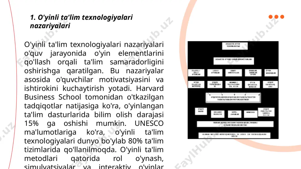 azifali ishlash, xotirani mustahkamlash va qo'lda ko'zni muvofiqlashtirishni yaxshilash imkoniyatini beradi. tadqiqotlar shuni ko'rsatadiki, ma'lum o'yinlar bolalarda yaratuvchanlik va moslashuvchan fikrlash qobiliyatlarini oshirishga yordam beradi. boshi berk ko'chadan chiqish, resurslarni boshqarish va tez qaror qabul qilish kabi vazifalar kognitiv rivojlanishni rag'batlantiradigan mexanizmlardandir. raqamli o'yinlarning noto'g'ri yoki haddan ortiq foydalanilishi esa salbiy ta'sir ko'rsatishi mumkin, shuning uchun ularni me'yorida qo'llash tavsiya etiladi. ... t.me/slaydai_bot virtual haqiqat o'yinlari ta'limda o'ziga xos yondashuvlarni taqdim etadi. ushbu texnologiya yordamida o'quvchilar an'anaviy fanlarni yangicha usulda o'rganish imkoniyatiga ega bo'ladilar. 2020 yilda virtual va kengaytirilgan haqiqat bozorining ta'lim sohasida o'sish sur'ati har yili 16% dan oshishi kutilmoqda. virtual haqiqat vositalari matematika, ilm-fan va tarix kabi fanlarni ko'rgazmali ravishda o'rganishga imkon beradi, bu esa o'quvchilarning bilimlarni yaxshi tushunishiga yordam beradi. ta’limda virtual haqiqatni qo‘llash o‘quvchilarni qiziqtiradi va darslarni interaktiv qiladi. shu bilan birga, virtual haqiqatdan foydalangan tadqiqotlarda ishtirok etgan talabalar 94% gacha ko'proq bilim saqlab qolganligi aniqlangan. …