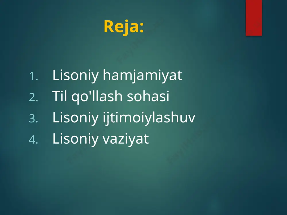 hamjamiyatlar soni qanchalik kam bo'lsa, til birligi ham shunchalik yuqori bo'ladi. jumladan, buyuk britaniyada ingliz tilidan tashqari valliy, korn, shotland va shotland-gel tillari ham faol qo'llaniladi. rossiyada rus tilidan tashqari o'nlab milliy tillar va dialektlar bir-biri bilan o'zaro aloqadadir. korxonalar, ilmiy-tadqiqot institutlari, o'rta maktablar kabi lisoniy hamjamiyatlar doirasida faqat bir til muloqot vositasi hisoblanadi. biroq oila singari kichik lisoniy hamjamiyatlarda muloqot vositasi sifatida ikki, hatto, uch til (turli davlatlarda yashovchi muhojirlarning oilasida) qo'llanilishi mumkin. ijtimoiy-kommunikativ tizim muayyan lisoniy hamjamiyatda qoʻllaniladigan, funksional jihatdan bir-birini to'ldiradigan, oʻzaro aloqada bo'lgan kodlar yoki subkodlar majmuyi ijtimoiy-kommunikativ tizimni tashkil qiladi. bu o'rinda "funksional jihatdan to'ldirish" ifodasini izohlash lozim bo'ladi. "funksional jihatdan to'ldirish" ijtimoiy-kommunikativ tizimni tashkil qiladigan kodlar va subkodlardan har biri o'zining funksiyasiga (ayni paytda ular funksiyasiga ko'ra bir-birini to'ldiradi) egaligini bildiradi. masalan, adabiy tilning ilmiy, rasmiy, publisistik, badiiy va h.k. uslublari oʻziga xos maxsus vazifalarga ega bo'lishi bilan birga, funksional jihatdan bir-birini to'ldirib, jamiyatning …