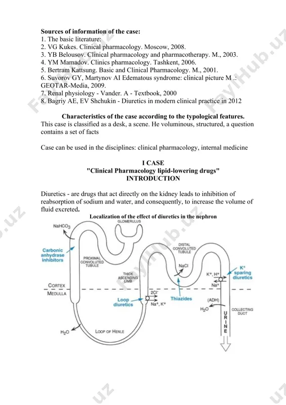 ide diuretics -tiazidovye. b. kaliisberegayuschie, the drug enhances the excretion of sodium and potassium excretion blocking: -konkurentnye and non-competitive antagonists aldosterone. 3.po speed of onset and duration of diuresis diuretics can be divided into: a strong diuretic causing fast and relatively short-term diuretic effect (beginning no more than an hour, the duration of 5-8 hours): -petlevye- ocmoticheskie b. drugs expectancy and speed of action (beginning in a few hours, the duration of up to 12-24 hours): - thiazide - thiazide (without hlortolidona) - carbonic anhydrase inhibitors - non-competitive aldosterone antagonists. b. preparations delayed and prodolitelnym diuretic effect. (after a few days of onset, duration 24 hours): - hlortolidon - spironolokton 4. the effect on the acid-base balance of the blood, diuretics can be divided into: a cause marked metabolic acidosis: -ammoniya chloride, atsetozolamid b. causes mild metabolic acidosis with prolonged treatment with high doses: - amiloride, triamterene, spirololokton. b. cause …