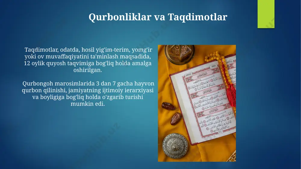 ʻinish animistik e’tiqod tizimlarining muhim qismi hisoblanib, tabiat hodisalari va ruhiy mavjudotlar bilan birga 20 dan ortiq turdagi xurofotlarni oʻz ichiga olishi mumkin. ba’zi qabilalarda, ajdodlarga sigʻinish marosimlari yiliga 2-3 marta oʻtkazilib, qurbonliklar keltirilishi va maxsus ibodatlar oʻqilishi bilan kechadi, bu esa ijtimoiy birlikni mustahkamlaydi. qabilaviy dinlarning tarqalishi ushbu dinlarning ko'pchiligi og'zaki an'analarga asoslangan bo'lib, yozma manbalar kam uchraydi, bu ularning o'rganilishini qiyinlashtiradi. qabilaviy dinlarning tarqalishi geografik jihatdan juda xilma-xil bo'lib, taxminan 100 dan ortiq turli xil etnik guruhlarda va 50 dan ortiq mamlakatlarda uchraydi. dastlabki dinlardagi dunyoqarash qabilaviy jamiyatlarda 20 dan ortiq turli xil marosim va urf-odatlar mavjud bo'lib, ularning aksariyati hosildorlik, ovchilik va urush bilan bog'liq edi. dastlabki dinlarda tabiat hodisalari, masalan, quyosh, oy, yulduzlar va tabiat kuchlari 3 ta asosiy xudo sifatida tasavvur qilingan va ularga sig'inilgan. manbalar va adabiyotlar 19-20-асрлардаги этнографлар кузатувларига асосланган 30 тадан ортиқ маълумотлар базасида қабилавий жамиятлардаги диний ритуаллар тасвирланган. "primitive religion" мавзусидаги …