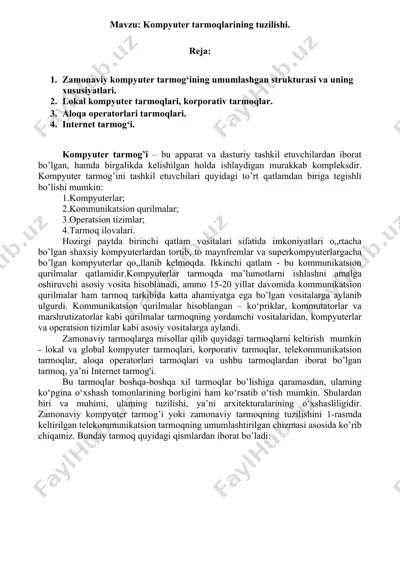 kompyuter tarmoqlarining tuzilishi — DOC