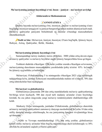 ma'nviyatning jamiyat hayotidagi o'rni — DOCX