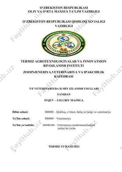 veterinariyda ilmiy izlanish usullari — DOCX