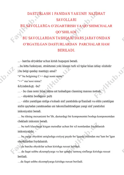 dasturlash 1 fanidan yakuniy nazorat savollari — PDF