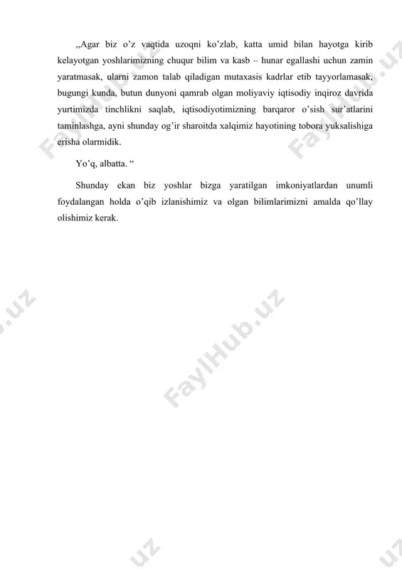 deformatsiya miqdori uning muvozanatli miqdoriga yqin bo`ladi . polierlar - shishasimon holatda va yuqori elastiklik holatda bo`ladi. polimer yuqori elastiklik xolatida bo`lsa, deformatsiya o`zgarishi kuzatiladi. polimerlarda elektro o’tkazuvchanlik elektronlar va ionlar harakati asosida amalga oshiriladigan jarayonlardir. ular yarim o’tkazgichlar va dielektriklar deb tavsiflanadigan moddalar polimerlarning ma’lum bir ko’rinishini harakterlaydi. ammo polimerlar hozirgi paytda o’tkazgich ko’rinishidagi polianalin, piletilin sintez qilingan. polimerlarning elktr o’tkazuvchanligiga qarab, boshqa tizim va birikmalar orasida alohida o’ringa ega. musbat zarralar: ion–keraminlarda paxta, vizkoza, qog’oz-selluloza, plastik profillar. manfiy zaryadlar: plastiklar, plyonkalar, polietilin. solishtirma hajmiy elektr qarshilik (ρ) yuqori o’tkazuvchanlik (k) erkin zarrachalar elektronlar yoki ionlar mavjudligi va ularni harakatlanganligi bilan baholanadi. polimer zanjirlari zaryad tashishda qatnashmaydi. polimerlarning elektr o’tkazuvchanligi juda kichik va ionlar harakatiga bog’liq. polimerlar shishasimon bo’lsa k=10-11 ÷10-17 cm/m bilan xarakterlanadi. temperaturani oshishi bilan polimerning solishtirma elektr o’tkazuvchanligi eksponinsial qonun bo’yicha oshadi. k=a exp(–δu/rt) bu yerda a-koeffitsiyent temperaturaga bog’liq emas. δu-faollik energiyasi. elektr mustahkamlik yoki o’tkazuvchanlikka …