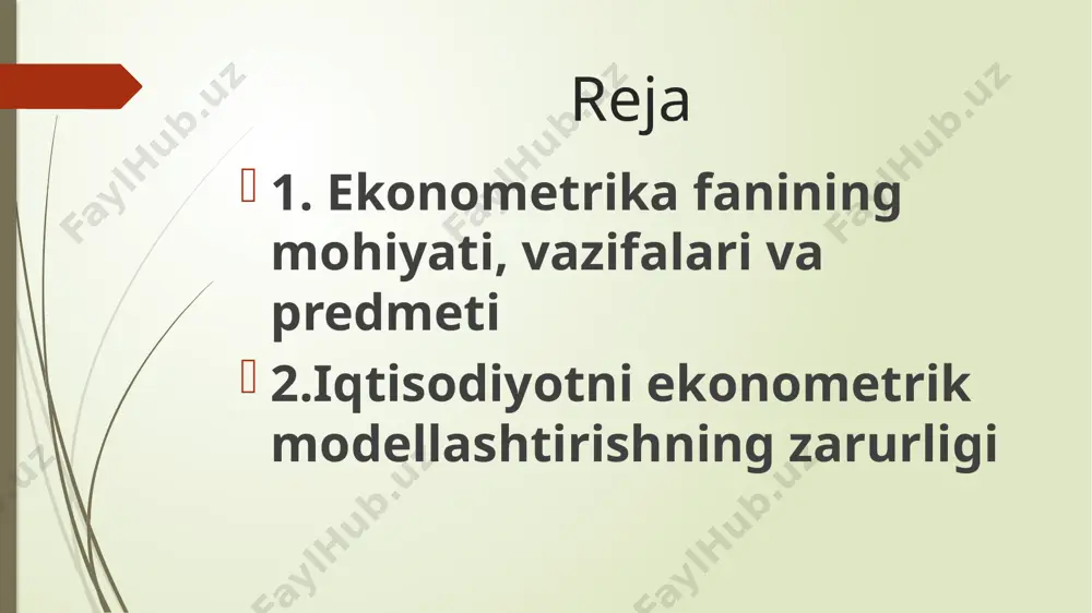 ng iste’mol nazariyasini ko’rib chiqamiz 1. nazariya yoki gipotezaning qo’yilishi. keyns ta‟kidlaydiki "...fundamental psixologik qonun shundan iboratki, qoidaga ko’ra erkaklar (ayollar) o’zlarining o’rtacha daromadlari ortishi bilan daromadga nisbatan unchalik katta bo’lmagan darajada o’zlarining iste’mollarini oshirishga harakat qiladilar" qisqacha aytganda, keyns iste’molga bo’lgan chekli moyillik (mrs) bu daromadning bir birlikka (1 dollarga) o’zgarishi bilan iste’moldagi o’zgarishning tezligi bo’lib, noldan katta, ammo 1 dan kichik deb faraz qilgan. 2. iste‟molning matematik modelini spetsifikatsiya qilish. keyns daromad va iste’mol o’rtasida musbat o’zaro bog’liqlik mavjudligini aytgan bo’lsada, ular o’rtasida bog’liqlik qaysi shaklda ekanligini aniqlashtirmagan. soddalik uchun, iqtisodchi-matematik keynsning iste‟mol funksiyasini quyidagi ko’rinishda taklif qilishi mumkin: bu yerda y - iste‟mol uchun xarajatlar va x - daromad, 1 va 2 lar modelning ma’lum parametrlari va mos ravishda burchak koeffitsientlari hisoblanadi 2 burchak koeffitsienti iste’molga bo’lgan chekli moyillikni o’lchaydi. (1.1) tenglama geometrik tarzda 1.4-rasmda keltirilgan iqtisodiyotni ekonometrik modellashtirishning zarurligi kuzatilayotgan obyektlarni chuqur va har tomonlama o’rganish …