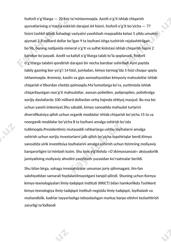 xossalarini ham batafsil o’rganadi.oradan ko’p o’tmay bu metallar j.gey lyussak va l.tenar tomonidan sof kimyoviy usulda xosil qilindi.ular ishqor bilan temir qipig’i aralashmasini miltiq stvoliga joylashtirib qattiq qizdirdilar: · 4koh+3fe→fe3o4 +k +h2 ajralib chiqayotgan kaliy bug’lanib miltiq stvoli devorining ancha sovuq qismida kondensatlanadi.”kaliy” nomini 1810 yili gulbert fanga kiritdi.bu nom arabcha alkaliy so’zidan olingan bo’lib dengiz o’simliklarining kuli –degan manoni anglatadi.devi tomonidan ishqoriy metallarning kashf etilishi fanning tarixiy taraqiyoti yo’lga zamin yaratib qo’ygan edi. minerallar (mas, dala shpati, slyuda, silvinit, karnallit, kainit, alunit va b.) tarkibida uchraydi. kaliy inson va hayvon organizmi uchun muhim biogen elementlardan hisoblanadi. kaliy tabiatda keng tapqalgan, yer poʻstidagi miqdori ogʻirlik jihatidan 2,41%. suyuqlanish t-rasi 63,51°, qaynash t-rasi 76g, zichligi 862,9 kg/m3. birikmalarda bir valentli, atom radiusi 0,2313 nm, ion radiusi (qavsda koordinatsion son keltirilgan) k+ 0,151 nm (4), 0,152 nm (6), 0,160 nm (7), 0,165 nm ( , 0,178 nm (12). kumush kabi oq, yumshoq, …