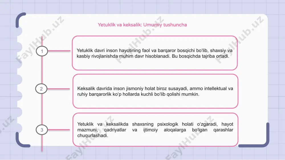yaqinlar bilan iliq munosabatlar va mutaxassislar tomonidan ko‘rsatilgan psixologik maslahatlar keksalarni ruhiy jihatdan barqaror bo'lishiga ko'maklashadi. e’tiboringiz uchun rahmat