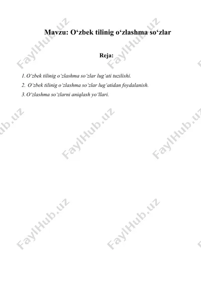 o‘zbek tilinig o‘zlashma so‘zlar — DOCX