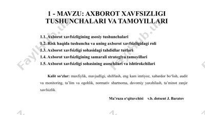 axborot xavfsizligi tushunchalari va tamoyillari — PPTX