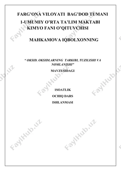 okislar. okislar tuzilishi, tuzilishi va nomlanishi — DOC