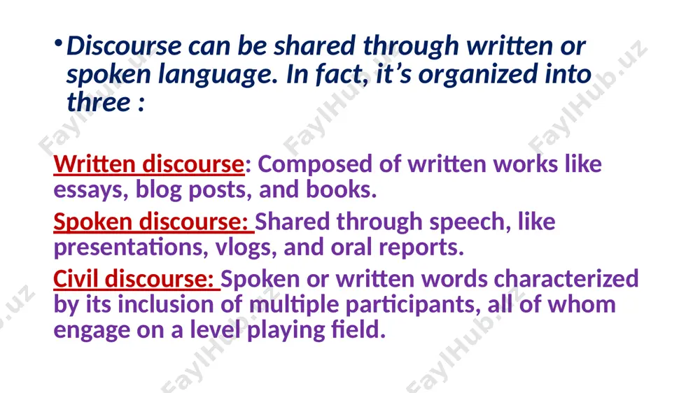 rs. conclusion discourse analysis is a fascinating field that allows us to explore the world of communication. by studying how language works in different contexts, we can improve our understanding of each other and the world around us. whether we are in a classroom, at home, or out with friends, the way we communicate shapes our relationships and our lives. so next time you talk to someone or read a story, think about the words being used and the meanings behind them. you might discover something new! /docprops/thumbnail.jpeg