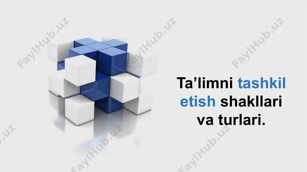 ydalana boshlandi. markaziy osiyo davlatlarida bu ta’lim turidan qadim davrlarda ham foydalanganlar. bunga avesto davri misol bo‘la oladi. avesto davri jamiyatidagi maktablarda individual о‘qitish jamoaviy o‘qitish bilan birga olib borilar edi. xi asrdayoq abu ali ibn sino o‘zining «tadbiri manzil» nomli ilmiy asarining maxsus («bolalarni maktabda o‘qitish va tarbiyalash»)bo‘limida ta’lim oluvchilarga jamoaviy о‘qitish haqida o‘z fikrini bayon etgan. xv asrda jamoaviy o‘qitishni tashkil etish g‘oyasini muhammad tarag‘ay mirzo ulug‘bek davom ettiradi.u o‘zining madrasalarida individual mashg‘ulotlar tizimini bekor qiladi va jamoaviy sinf -dars tizimiga yaqin bo‘lgan shaklni joriy qiladi. umumiy ma’ruzani 50-70 nafar kishidan iborat katta guruhga odatda, o‘z sohasida mashhur bo‘lgan olim mudarris (o‘qituvchi-professor) o‘qiydi, amaliy mashg‘ulotlarni esa 10-15 kishidan iborat kichik guruhga kichik mudarris (o‘qituvchi) olib boradi. xv asrda jamoaviy o‘qitishni tashkil etish g‘oyasini muhammad tarag‘ay mirzo ulug‘bek davom ettiradi.u o‘zining madrasalarida individual mashg‘ulotlar tizimini bekor qiladi va jamoaviy sinf -dars tizimiga yaqin bo‘lgan shaklni joriy qiladi. umumiy ma’ruzani …