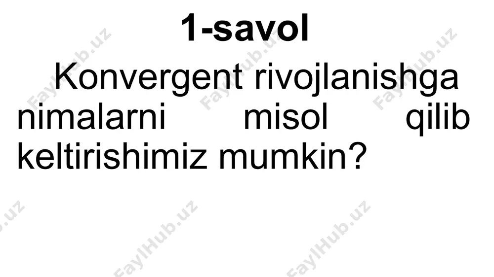 ayot faoliyati yuksalishini amalga oshiradigan evolutsion o‘zgarishlar tushuniladi. aromorfozlar yashash uchun kurashda ancha afzalliklar yaratadi va tirik mavjudotlarni yangi muhit sharoitida keng doirada moslanishga imkon beradi. aromorfoz o‘simliklar dunyosidagi aromorfozlar yopiq urug‘lilarning kelib chiqishi o‘simliklarning suv muhitidan quruqlikda yashashga o‘tishi spora bilan ko‘payishdan urug‘ orqali ko‘payishga o‘tishi hayvonot dunyosidagi aromorfozlar umurtqali hayvonlarda nerv sistemasi, qon aylanish, hazm qilish, nafas organlarining murakkablasha borishi baliqlar, suvda ham quruqlikda yashovchilar, sudralib yuruvchilar, qushlar, sutemizuvchilar sinﬂarining kelib chiqishi turkum, sinf, tip hosil bo‘lish jarayoni tezlashgan o‘simliklar, hayvonlarning areali kengaygan o‘simliklar, hayvonlarning yangi-yangi guruhlari paydo bo‘lgan o‘simliklar, hayvonlarning hayot faoliyati tobora murakkablashgan o‘simliklar, hayvonlarning tuzilishi murakkablashgan aromorfoz yo‘nalish natijasida aromorfoz yo‘nalish uzoq davom etgan irsiy o‘zgaruvchanlik va tabiiy tanlanish asosida ro‘y bergan. o‘simlik va hayvonlarning har qanday yirik taksonomik birligida aromorfoz tipidagi o‘zgarishlarni ko‘rish mumkin. idioadaptatsiya muayyan yashash sharoitiga moslashuviga yordam beradi organizmlar tuzilishi darajasini, hayot faoliyatini ajdodlarga nisbatan yuqoriga ko‘tarmaydi xususiy, juz’iy moslanish hayvonlarda …