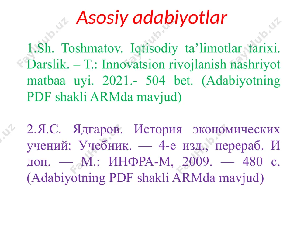 tarixi, iqtisodiy tarix va iqtisodiy konsepsiyalar hamda aniq iqtisodiy predmetlarni o`zlashtirish osonlashadi, u yoki bu iqtisodiy o`zgarishning shartsharoitlari va oqibatlarini tahlil etishga katta ko`mak beradi. masalan, bizga bugun yangidek tuyulgan bozor iqtisodiyoti to`g`risidagi fikrlar adam smit tomonidan 1776 yili chop etilgan "xalqlar boyligi" asarida asosan to`la tahlil etib berilgan. ba'zi iqtisodiy g`oyalar esa qadimdan ma'lum. ularni o`rganish va eng muhimi, hayotga tatbiq etish yaxshi samara beradi. 1.4.yangicha ijobiy fikrlash, umumiy iqtisodiy madaniyatni shakllantirish. bu fan tarixi shuni aniq isbotlamoqdaki, ko'pgina iqtisodiy g'oyalar ob'ektiv xo'jalik amaliyoti bilan chambarchas bog'liq. ko'pgina olimlar avvallari (hozir ham uchrab turadi) o'z qarashlarini mutloq universal bekami-ko'st deb ko'rsatishga uringanlar. albatta, «abadiy» qonuniyatlar ham mavjud bo'lib, ularni istalgan tizimda kuzatish mumkin, ammo ko'p hollarda olimlar bugungi haqiqatning tarixiyligini ilg'ab olishga har doim qodir emas. yana bir muhim masala ustida to'xtab o'tish kerakki, avval yuzaga kelgan iqtisodiy g'oyalarga shu kungi o'lchovlar bilan baho beriladi va odatda ilgarigi g'oyadagi …