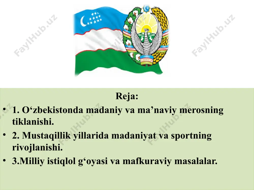 li, deb e’lon qilinishi, uning 600-yilligini o‘zbekistonda va jahon miqyosida, xususan, yunesko qarorgohi parijda keng nishonlanishi ham buyuk allomalar qoldirgan meros umuminsoniy qadriyatga aylanganligining nishonasidir. 1996-yil amir temur tavalludining 660 yilligi ham keng miqyosda nishonlandi. mamlakat prezidenti “1996-yilni amir temur yili” deb atash to‘g‘risida farmon qabul qildi. “temur tuzuklari” bir necha tilda chop etildi. 1993-yil toshkentda, 1996-yil samarqand va shahrisabzda amir temur haykali ochildi. shu yili samarqand va shahrisabz shaharlari «amir temur» ordeni bilan mukofotlandi. yurtimiz taraqqiyoti yo‘lida fidokorona xizmat qilgan, milliy adabiyotimiz va madaniyatimiz rivojiga ulkan hissa qo‘shgan atoqli davlat arbobi, taniqli yozuvchi sharof rashidov tavalludining 100 yilligi nishonlanishi xalqimizni quvontirdi. o‘zbekiston prezidentining 2017-yil 27-martdagi “atoqli davlat arbobi va yozuvchi sharof rashidov tavalludining 100 yilligini nishonlash to‘g‘risida”gi qarori asosida 2017-yil 6-noyabr – sharof rashidov tug‘ilgan kuni jizzaxda tantanali tadbirlar bo‘lib o‘tdi. jizzax shahridagi tadbirda o‘zbekiston respublikasi prezidenti shavkat mirziyoev ishtirok etib, nutq so‘zladi. respublika rahbarligiga islom karimov kelgach, sharof …