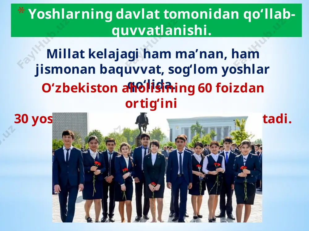 968 ta; hozirgi kunda 14 mingga yaqin mtm faoliyat ko’rsatmoqda umumiy o’rta (xalq) ta’limi 2017 yil 14 sentabr – mirzo ulug’bek nomidagi ixtisoslashtirilgan davlat umumta’lim maktab-internati va “astronavtika va aeronavtika” bog’i (pq-3275) va muhammad al-xorazmiy nomidagi axborot-kommunikatsiya texnologiyalari yo’nalishiga oid fanlarni chuqurlashtirib o’rgatishga ixtisoslashtirilgan maktablar (pq-3274) tashkil etildi. 2018 yil 25 yanvar - “umumiy o’rta, o’rta maxsus va kasb-hunar ta’limi tizimini tubdan takomillashtirish chora-tadbirlari” to’g’risida prezident farmoni (pf-5313) 2019 yil 20 fevral - “prezident maktablarinin tashkil etish chora-tadbirlari to’g’risida” prezident qarori (pq-4199)ga asosan yangicha mazmun va shakldagi 4 ta prezident maktabi, 3 ta ijod maktablari ochildi. 2019 yil 29 aprel – xalq ta’lim tizimini 2030 yilgacha rivojlantirish konsepsiyasi qabul qilindi (pf-5712). “onlayn maktab”, “raqamli va xavfsiz maktab”, “elektron darslik”, “elektron kundalik” kabi tizimlar joriy etila boshlandi. 2020 yil oxirigacha maktablarni keng polosali internet tarmog‘iga ulash darajasi 70 foizga yetkazildi. kelgusida barcha maktablar 100 foiz internet bilan ta’minlanadi va buning uchun …