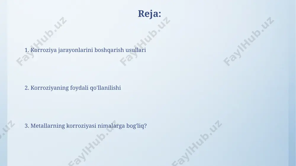 roq kechadi va bu jarayon 10-15 yil ichida metallning sezilarli darajada yo'qolishiga olib kelishi mumkin. korroziyani boshqarish va nazorat qilish dengiz suvida ishlaydigan metall konstruktsiyalarini himoya qilish uchun, rossiyada ishlab chiqarilgan innovatsion alyuminli qoplamalar 15 yilgacha korroziyadan himoya qiladi, bu esa ta'mirlash xarajatlarini sezilarli darajada kamaytiradi. o'zbekistonning tog'-kon sanoatida korroziya nazorati uchun 500 dan ortiq mutaxassislar elektr himoya usullarini, shu jumladan katod himoyasini qo'llaydilar, bu esa 30% gacha yo'qotishlarni kamaytiradi. metallarning korroziyasi nimaga bog'liq? korroziya tezligiga metall yuzasidagi himoya qatlamlarining mavjudligi (masalan, passivlashgan xrom qatlami) va atrof muhitning tuzlilik darajasi (masalan, dengiz suvi tarkibidagi 35 ppt tuz miqdori korroziyani tezlashtiradi) katta ta'sir qiladi. metallarning korroziyasi turli xil omillarga, jumladan metallning tuzilishi (masalan, 99.9% sof mis korroziyaga kamroq moyil), harorat (masalan, 50°c haroratda korroziya tezligi 2 baravar ortadi) va kislorod mavjudligiga bog'liq. korroziya jarayonlarini sanoatda qo'llash korroziya jarayonlari yordamida, masalan, 20°c haroratda misning sirtini oksidlash orqali, elektronika sanoatida (xitoyda keng qo'llaniladi) …