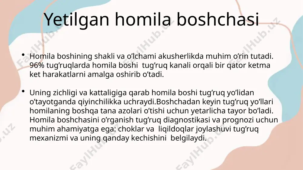 si-34sm. 2)katta qiyshiq o’lcham(diameter mento-occipitalis)-13-13,5sm. bosh aylanasi-38-42 sm. 3)katta qiyshiq o’lcham(diameter suboccipito-bregmaticus)-9,5sm. aylanasi-32sm 4)o’rta qiyshiq o’lcham-(diameter suboccipito-frontalis)-10sm. aylanasi 33sm. 5)vertikal o’lcham-9,5-10sm. aylanasi 32sm 6)katta ko’ndalang o’lcham-9,25-9,5sm 7)kichik ko’ndalang o’lcham-8sm chanoq o’lchamlari: diameter biacrominalis-12sm aylanasi 35sm .diameter bisiliacus-9-9,5sm aylanasi 28sm. image1.png image1.jpeg image2.jpeg image2.png