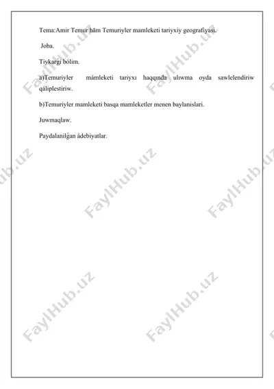 amir temur hām temuriyler mamleketi tariyxiy geografiyasi — DOCX