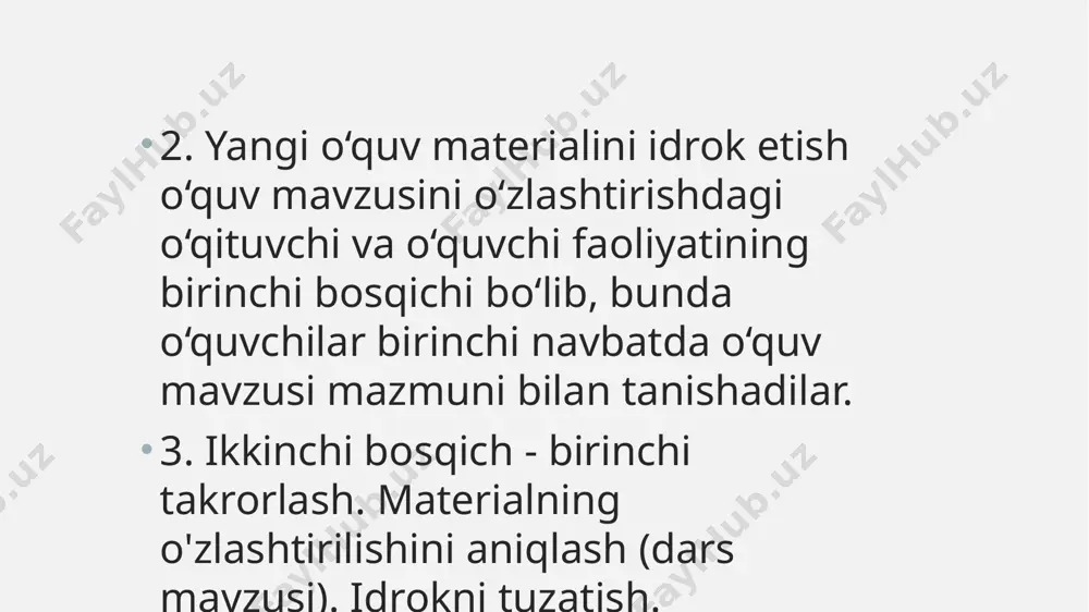 'lim)ning ta'lim darajasini yaratish.3. yakuniy ta'lim darajasini yaratish (asosiy narsani ajratib ko'rsatish, o'rganilayotgan mavzular doirasida umumlashtirish, naqshlarni izlash).frontal takrorlash o'quv jarayonining birinchi bosqichini keyingi bosqichlar bilan bog'laydi: mantiqiy vazifalarni tanlash (oddiy qayta hikoya qilish - reproduktiv daraja, quyi tartibli muammoli savollar - standart sharoitlarda masalani yechish, yuqori tartibli masala savollari - yangi sharoitda muammoni hal qilish). s.d.shevchenko axborot-muammo savollaridan foydalanadi, bahsli topshiriqlardan foydalanadi. eʼtibor uchun tashakkur /docprops/thumbnail.jpeg
