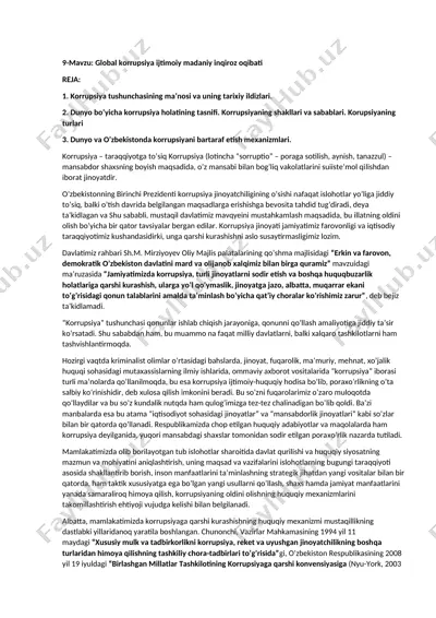 global korrupsiya ijtimoiy madaniy inqiroz oqibati — DOCX
