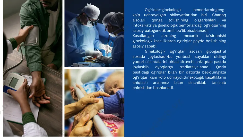 hraydi. sut bezlari tik turgan va yotgan holda bezning ichki va tashqi kvadrantlari ketma-ket paypaslab ko‘zdan kechiriladi. katta va kichik uyatli lablar gipoplaziyasi, qin shilliq qavatining rangparligi va quruqligi gipoestrogeniyaning klinik belgilari bo‘lib hisoblanadi. shilliq qavatning «sezuvchanligi», vulva shilliq qavatining sianotik tusdaligi, ko‘p miqdorining tiniq sekresiya estrogenlar miqdorini ko‘pligidan dalolat beradi. ginekologik bemorlarni bimanual va vaginal-rektal tekshiruvi (2-3-rasmlar) va ko‘zgular yordamida qin va bachadon bo‘ynini tekshirish (4-rasm) asosiy usullardan biri xisoblanadi. xamma bemorlarda ko‘krak so‘rg‘ichlarda ajralmalar bor-yo‘qligi, uning ranggi, konsistensiyasi va tavsifi aniqlanadi. sut bezlarini paypaslab fibroz-kistoz mastopatiya diagnozini qo‘yish mumkin. fkm aniqlanganda sut bezlari utt va mammografiyasi qilinishi shart. ginekologik tekshirish. tashqi va ichki jinsiy a’zolarni ko‘zdan kechirish xayz sikli buzilgan va bepusht ayollarda muhim ma’lumotlarni beradi. 2 – rasm. ginekologik kasallarni bimanual tekshiruv: 3-rasm. ginekologik bemorlarni vaginal-rektal tekshiruv 5-rasm. normal xayz siklidagi bazal harorat grafigi reproduktiv tizimning funksional holatini aniqlash uchun funksional diagnostik testlar (fdt), qin epiteliysi kariopiknotik …