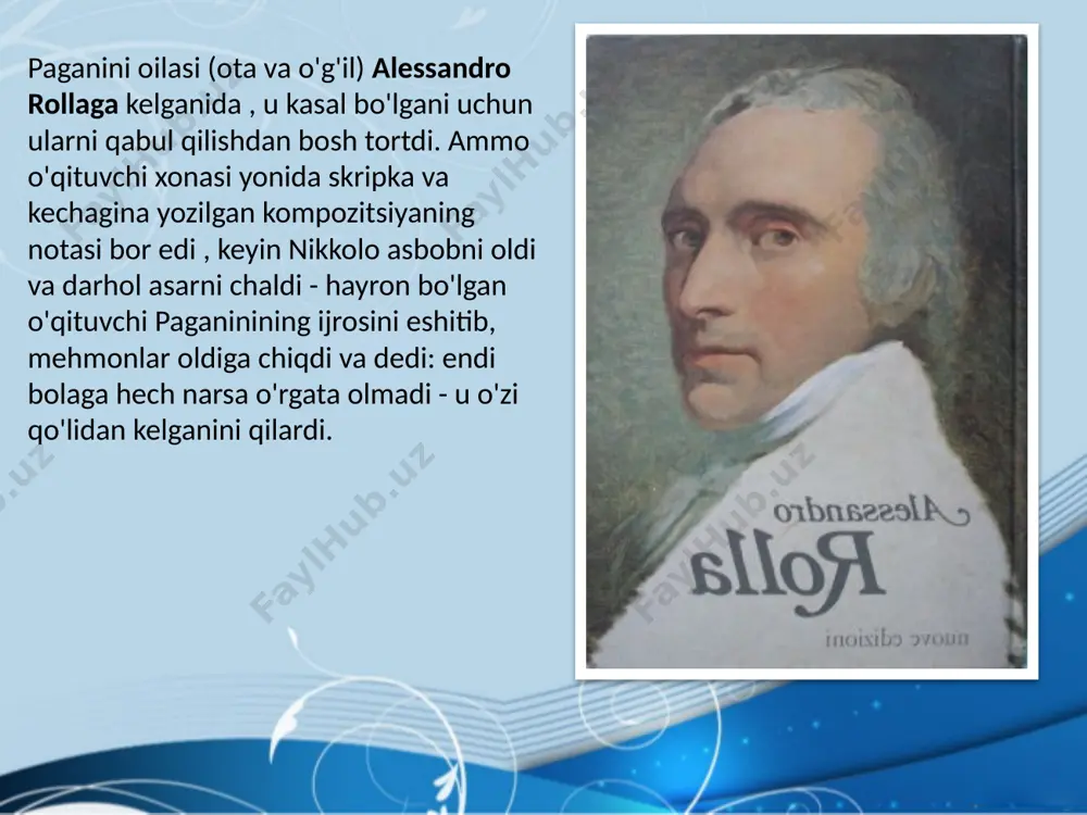 musiqachining hayajonli hayotini o'zgartiradimi? internet materiallari ro'yxati 1. vinogradov a. paganinining qoralanishi. ulyanovsk kitob nashriyoti. 1962. 2. mariya tibaldi - chiesa . paganini. ajoyib odamlarning hayoti. m., yosh gvardiya. 2008. 3. bastakorlarning ijodiy portretlari. mashhur ma'lumotnoma. m., muzika., 1990 yil. 4. http://ru.wikipedia.org/wiki 5. http://free-classic.ru/paganini.htm 6. http://www.liveinternet.ru/users/2991253/post104955880/ image1.jpeg image2.jpeg image3.png image4.jpeg image5.png image6.jpeg image7.jpeg image8.jpeg image9.jpeg image10.png image11.jpeg image12.jpeg image13.jpeg image14.png image15.jpeg image16.png image17.png image18.png image19.jpeg image20.png image21.jpeg image22.jpeg image23.jpeg image24.jpeg image25.png image26.png image27.jpeg image28.jpeg image29.jpeg image30.jpeg image31.jpeg image32.jpeg image33.png image34.png image35.png image36.png image37.jpeg image38.jpeg /docprops/thumbnail.jpeg