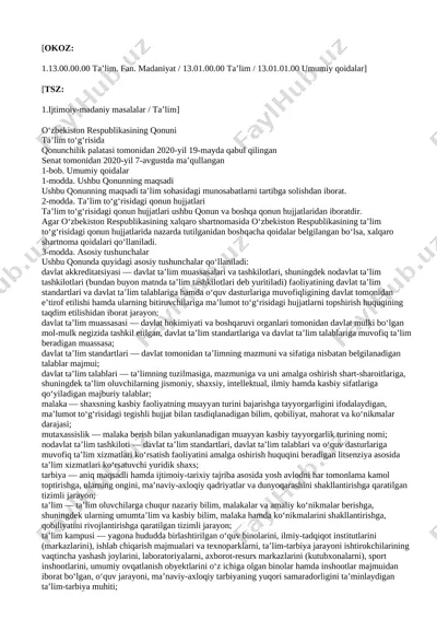 taglim torisidagi qonun hujjatlari — DOC