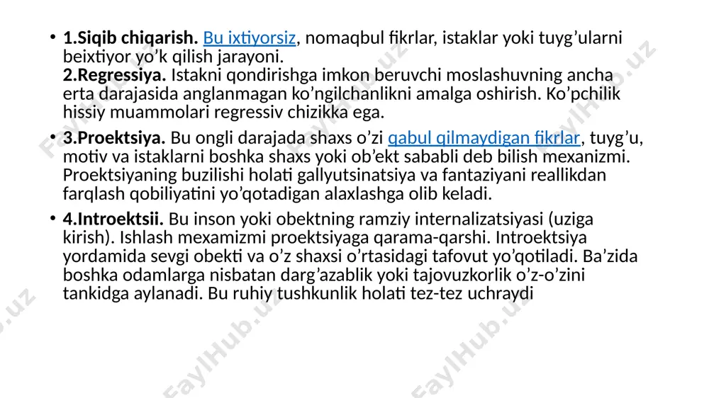 i orasida do'st topishlari mumkin. shunday qilib, ota-onalar, o'qituvchilar, psixologlar va butun jamiyat o'smirlar bilan muloqot qilishda yuqoridagi barcha omillarni hisobga olishlari kerak, chunki tajovuzkor xatti-harakatlarni keyinchalik tuzatishdan ko'ra, tajovuzning oldini olish osonroqdir. o'smirlik davridagi tajovuzkor xatti-harakatlarni tuzatish shakllari turli manbalarda topilgan agressiv reaktsiyalar shakllari orasida quyidagilarni ta'kidlash kerak: jismoniy tajovuz (hujum) boshqa shaxsga nisbatan jismoniy kuch ishlatishdir. bilvosita tajovuz - boshqa odamga qarata aylanma yo'l bilan qilingan harakatlar (g'iybat, yomon hazillar), va hech kimga qaratilmagan g'azab portlashlari (qichqirish, oyoqlarini mushtlash, stolga mushtlarini urish, eshiklarni taqillatish). og'zaki tajovuz - bu salbiy his-tuyg'ularning shakli (qichqiriq, qichqiriq, janjal) va og'zaki javoblar mazmuni (do'q-po'pisa, qarg'ish, so'kinish) orqali ifodalanishi. achchiqlanishga moyillik - jahldorlik, qattiqqo'llik, qo'pollikning ozgina qo'zg'alishida namoyon bo'lishga tayyorlik. negativizm - bu odatda hokimiyat yoki etakchilikka qarshi qaratilgan muxolif xatti-harakatlar. u passiv qarshilikdan o'rnatilgan qonunlar va urf-odatlarga qarshi faol kurashga o'sishi mumkin. dushmanlik reaktsiyalarining shakllaridan quyidagilar qayd etiladi: xafagarchilik - hasad va boshqalarga …