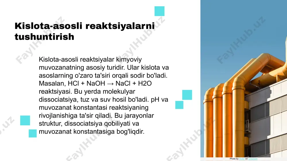 tlari tahdidlari s w o t katalizatorlar va muvozanat katalizatorlar kimyoviy muvozanatga ta'sir qilmaydi, reaktsiya tezligini oshiradi, lekin muvozanat holatini o'zgartirmaydi. u reaktsiyalarni tezlashtirish uchun muvozanatga kirib, molekulalarni tezroq ajratadi. le chatelier printsipi bo'yicha, katalizatorlar muvozanatni o'zgartirmaydi, lekin reaktsiya tezligini oshiradi. bu muvozanatga erishish vaqtini qisqartiradi. katalizatorlar muvozanatga ta'sir qilmaydi, lekin reaktsiya tezligini oshiradi. natijada, muvozanatga erishish uchun vaqt kamayadi, bu sanoat va laboratoriya jarayonlarida muhimdir. katalizatorlar va sanoat sanoatda katalizatorlar muhim rol o'ynaydi, masalan, neftni qayta ishlash va kimyo sanoatida. ular jarayonlarni tezlashtiradi va samaradorlikni oshiradi. katalizatorlar yordamida ishlab chiqarish xarajatlarini kamaytirish, resurslardan samarali foydalanish va ishlab chiqarish quvvatini oshirish mumkin. bu iqtisodiy foyda keltiradi. katalizatorlar iqtisodiy samaradorlikni oshiradi, ekologik muhitni yaxshilaydi va milliy iqtisodiyotga ijobiy ta'sir ko'rsatadi, ular uchun muhimdir. katalizatorlarning kelajagi innovatsion katalizatorlar kelajakda kimyo sanoatida muhim o'rin tutadi. nano-katalizatorlar, biomimetik va biokatalizatorlar yangi imkoniyatlar yaratadi, ularning samaradorligi va ekologik xavfsizligi oshirilmoqda. katalizatorlar va ekologik muammolar: zamonaviy …