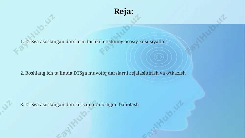 ari bilan mosligini tekshirish, shu jumladan, bilim, koʻnikma va malakalarni baholash mezonlarini belgilash muhim. dts talablariga muvofiq, har bir oʻquv maqsadi aniq, oʻlchanuvchan, erishiladigan, amaliy va vaqt chegaralangan (smart) boʻlishi kerak, bunda 5 ta mezonning barchasi inobatga olinadi. boshlangʻich taʼlimda dtsning ahamiyati dts, oʻquv rejasini 30% ga qadar moslashtirish imkoniyatini berib, oʻqituvchilarga oʻquv jarayonini oʻziga xos xususiyatlarga ega boʻlgan oʻquvchilarning ehtiyojlariga moslashtirishga imkon beradi. davlat taʼlim standartlari (dts)ga muvofiq tuzilgan darslar, oʻquvchilarning milliy va umumbashariy qadriyatlarni oʻzlashtirishini taʼminlaydi, ularning shaxsiy rivojlanishiga 80% hissa qoʻshadi. boshlangʻich taʼlimda dts, oʻquvchilarning 1-4 sinflarda 5 ta asosiy fan boʻyicha bilim va koʻnikmalarini shakllantirishda yagona standart sifatida xizmat qiladi va taʼlim sifatini oshirishga yordam beradi. axborot-kommunikatsiya texnologiyalaridan foydalanish o'quv jarayonida onlayn resurslar, jumladan, 10 dan ortiq ta'lim platformalaridan foydalanish o'quvchilarning mustaqil ishlash ko'nikmalarini rivojlantirishga yordam beradi. interaktiv doskalar va taqdimotlar yordamida 70% ga yaqin o'quvchilarning darsga qiziqishi va faol ishtiroki oshadi, bu esa o'qitish samaradorligini …