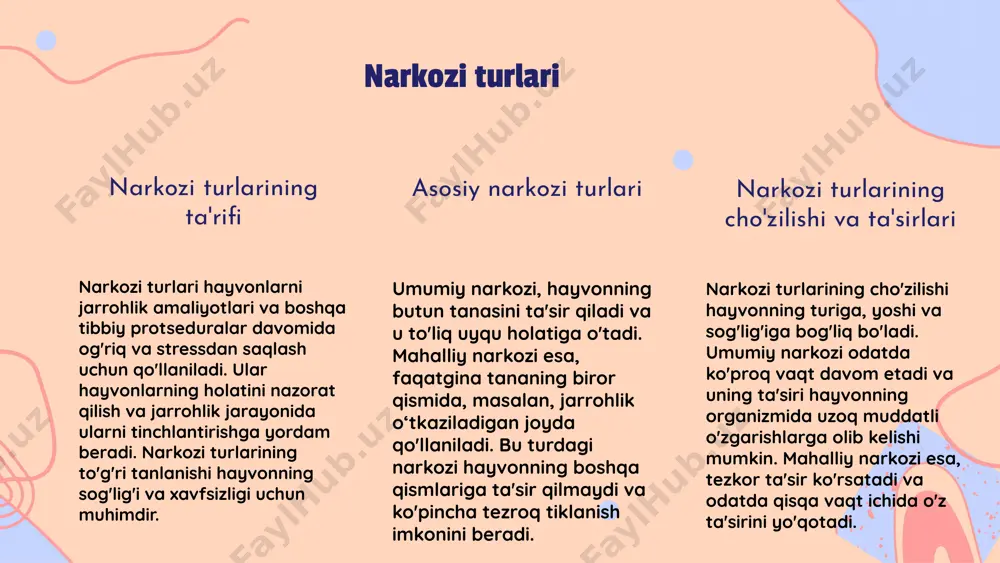sharoitida muvaffaqiyatli narkozi tadbirlari o'z ichiga hayvonlar uchun xavfsiz anestetik protokollarni ishlab chiqishni oladi. masalan, qishloq xo'jaligida o'zlashtirilgan anestetiklar va monitoring usullari hayvonlarning sog'lig'ini yaxshilashga yordam berdi. bunday tadbirlar natijasida hayvonlar o'z vaqtida va samarali tiklanish imkoniyatiga ega bo'ldilar. etik masalalar va hayvonlarni himoya qilish etik tamoyillar va ahamiyati laboratoriya hayvonlarining narkozi bilan bog‘liq etik tamoyillari hayvonlar farovonligini ta'minlashga qaratilgan. ushbu tamoyillar, hayvonlarning og‘riqqa chidamliligini, ularni narkozdan oldin va keyin to‘g‘ri parvarish qilishni va ularning imkoniyatlarini cheklamaslikni o‘z ichiga oladi. ushbu etik tamoyillar har bir tadqiqotda qat'iy nazorat qilinishi va hayvonlar uchun zarur bo‘lgan eng yaxshi praktikalarni amalga oshirishga yordam beradi. hayvonlarni himoya qiluvchi qonunlar laboratoriya hayvonlarini himoya qilishga qaratilgan bir qator qonunlar va normativlar mavjud. masalan, 1985 yildagi hayvonlarni himoya qilish to‘g‘risidagi qonun laboratoriya hayvonlari uchun maxsus qoidalarni belgilaydi. bu qonunlar, shuningdek, hayvonlarning sog‘lig‘ini va farovonligini ta'minlash uchun zarur bo‘lgan shart-sharoitlar va standartlar haqida ma'lumot beradi. shuningdek, narkozi jarayoni …