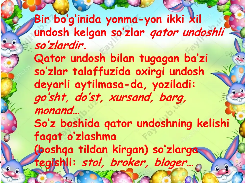 qator undoshlar talaffuzi va imlosi 5-sinf - Page 5