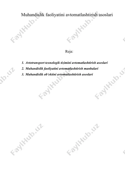 muhandislik faoliyatini avtomatlashtirish asoslari — DOC
