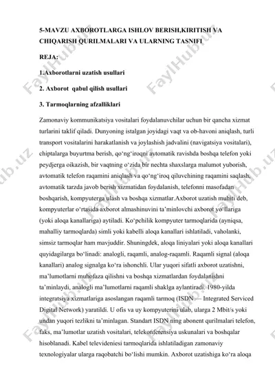 axborotlarga ishlov berish, kiritish va chiqarish qurilmalari va ularning tasnifi — DOCX
